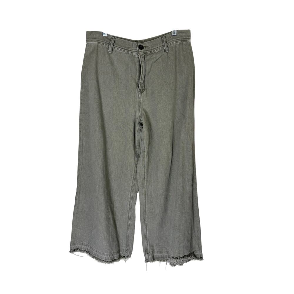 Sincerely Jules Light Green Wide Leg Frayed Hem Boho Denim Jeans Pants Size 9